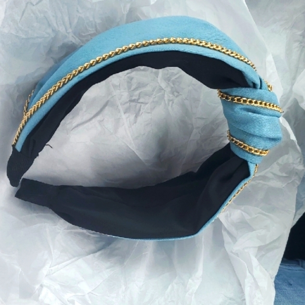Chic Blue and Gold Padded Hairband And Black Satin Feel Headbands - Picture 6 of 12